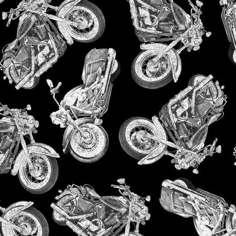 Ride Free Motorcycle Tossed Black JQ Licensing Quilting Treasures Cotton Fabric