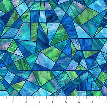 Risen Stained Glass Blue Multi Deborah Edwards Northcott Fabrics Cotton Fabric NC-DP28661-48