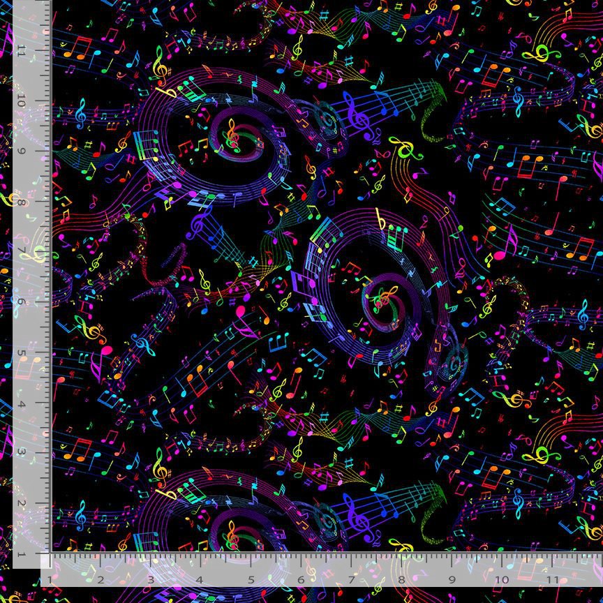 Rockstar Twisted Spiral Music Note Allover Black Chong-A Hwang Timeless Treasures Cotton Fabric TT-MUSIC-CD2234-BLACK