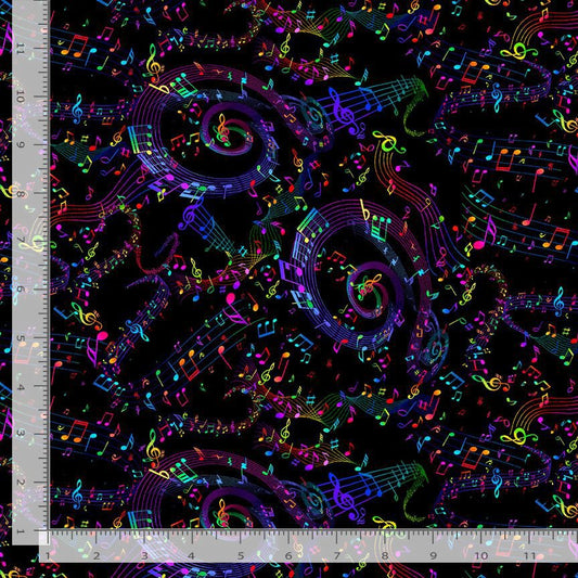 Rockstar Twisted Spiral Music Note Allover Black Chong-A Hwang Timeless Treasures Cotton Fabric TT-MUSIC-CD2234-BLACK