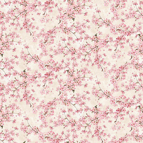 Romance Cherry Blossoms Beige Catriona Crehan Blank Quilting Cotton Fabric
