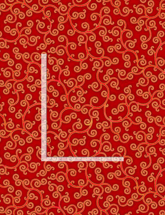Rose Gilded Rose Metallic Curl Red Chong-A Hwang Timeless Treasures Cotton Fabric TT-CM1320 Red