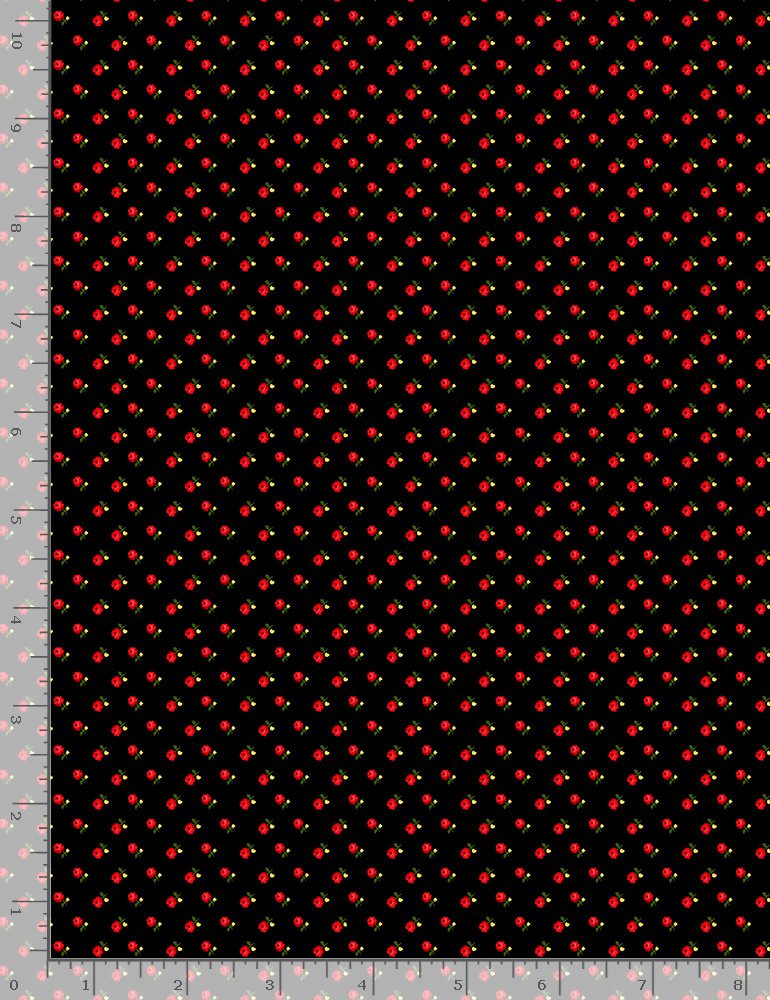 Rose Gilded Rose Red Metallic Ditsy Roses Black Chong-A Hwang Timeless Treasures Cotton Fabric TT-CM1255 Black