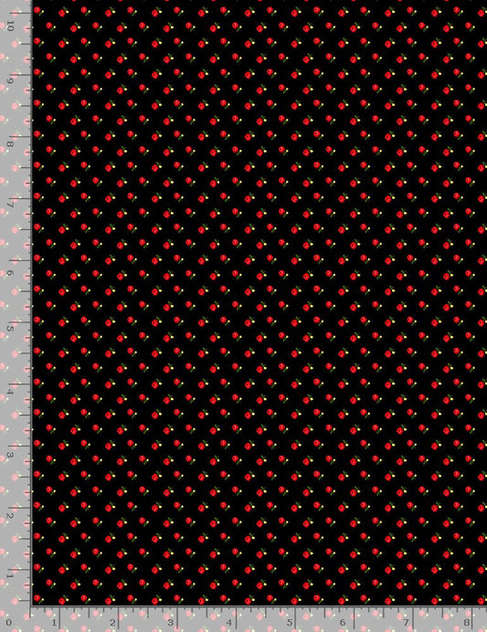 Rose Gilded Rose Red Metallic Ditsy Roses Black Chong-A Hwang Timeless Treasures Cotton Fabric TT-CM1255 Black