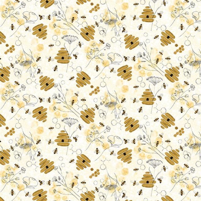 Royal Jelly Bees Beehives Ivory Jane Archer Blank Quilting Fabric Cotton Fabric