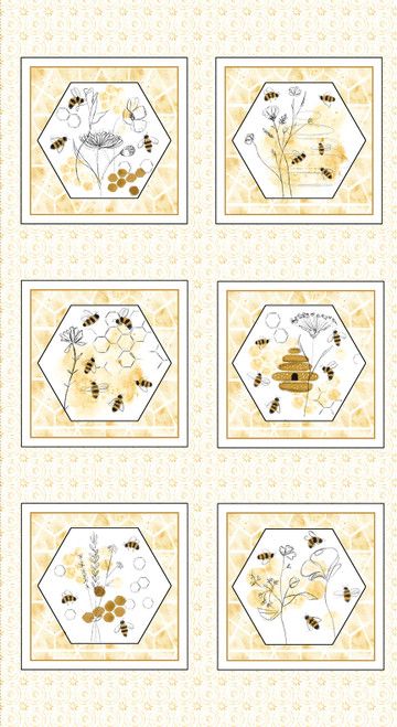 Royal Jelly Block Panel Bees Panel Ivory 24 inches Jane Archer Blank Quilting Fabric Cotton Fabric