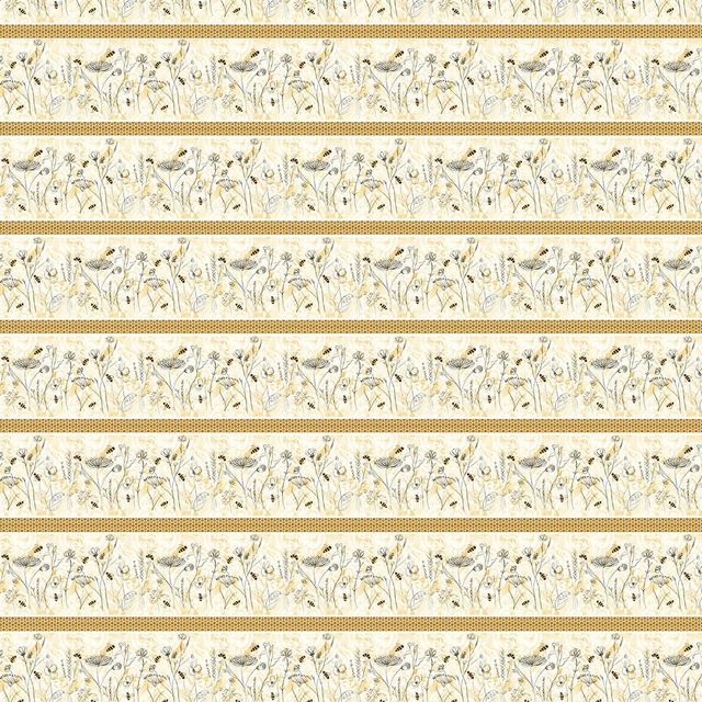 Royal Jelly Floral & Honeybee Border Stripe Ivory Jane Archer Blank Quilting Fabric Cotton Fabric