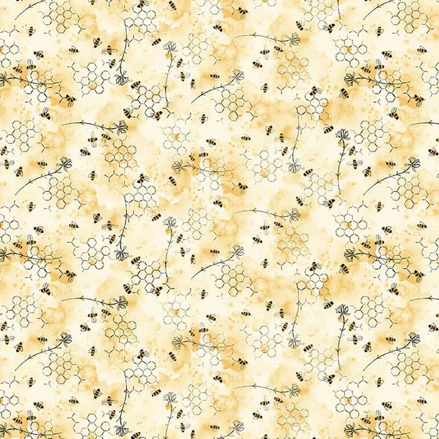 Royal Jelly Mini Bees Honeycombs Parchment Yellow Jane Archer Blank Quilting Fabric Cotton Fabric