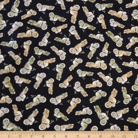 Rule the Road Motorcycle Toss Black Quilting Treasures Cotton Fabric