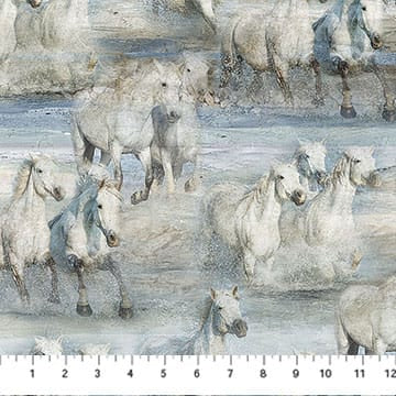 Running Free Horse Blue Multi Deborah Edwards Northcott Cotton Fabric NC-DP28589-42 | US Fabric Shop