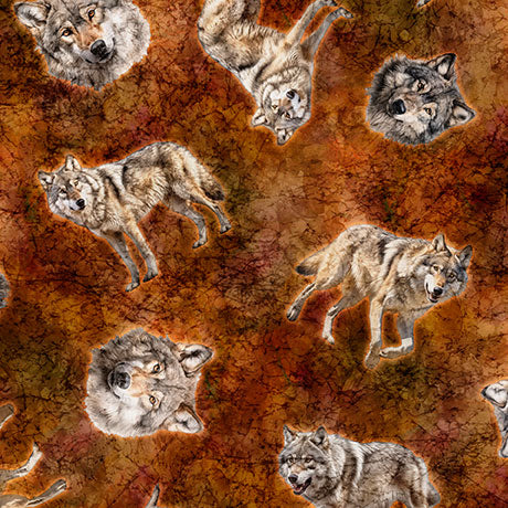 Running with the Pack Tossed Wolves Brown Quilting Treasures Cotton Fabric QT-2600-31101-A