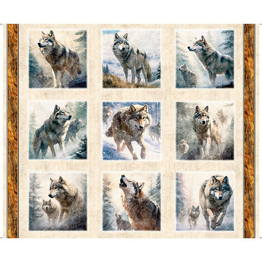 Running with the Pack Wolf Pictures Patches Panel 36" Multi Quilting Treasures Cotton Fabric QT-2600-31099-X