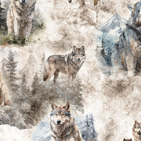 Running with the Pack Wolf Vignettes Cream Quilting Treasures Cotton Fabric QT-2600-31100-E