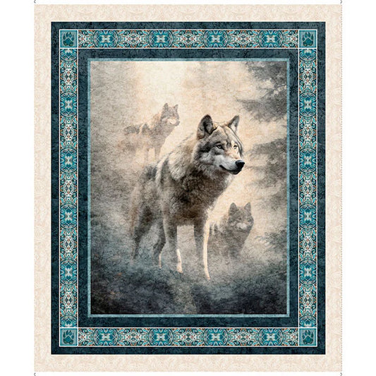 Running with the Pack Wolf Panel 36" Multi Quilting Treasures Cotton Fabric QT-2600-31098-X