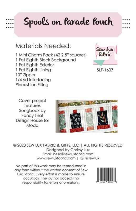 Spools on Parade Pouch Bag Tote Pattern 8.5"x10" Sew Lux Fabric & Gifts SLF-1607