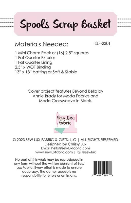 Spools Scrap Basket Home Decor Pattern Basket and Bucket 6"x5"x4" Chrissy Lux Sew Lux Fabric & Gifts SLF-2301 | US Fabric Shop