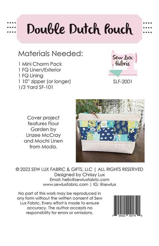 Double Dutch Pouch Bag Tote Pattern 7"x10" Chrissy Lux Sew Lux Fabric & Gifts SLF-2001 | US Fabric Shop