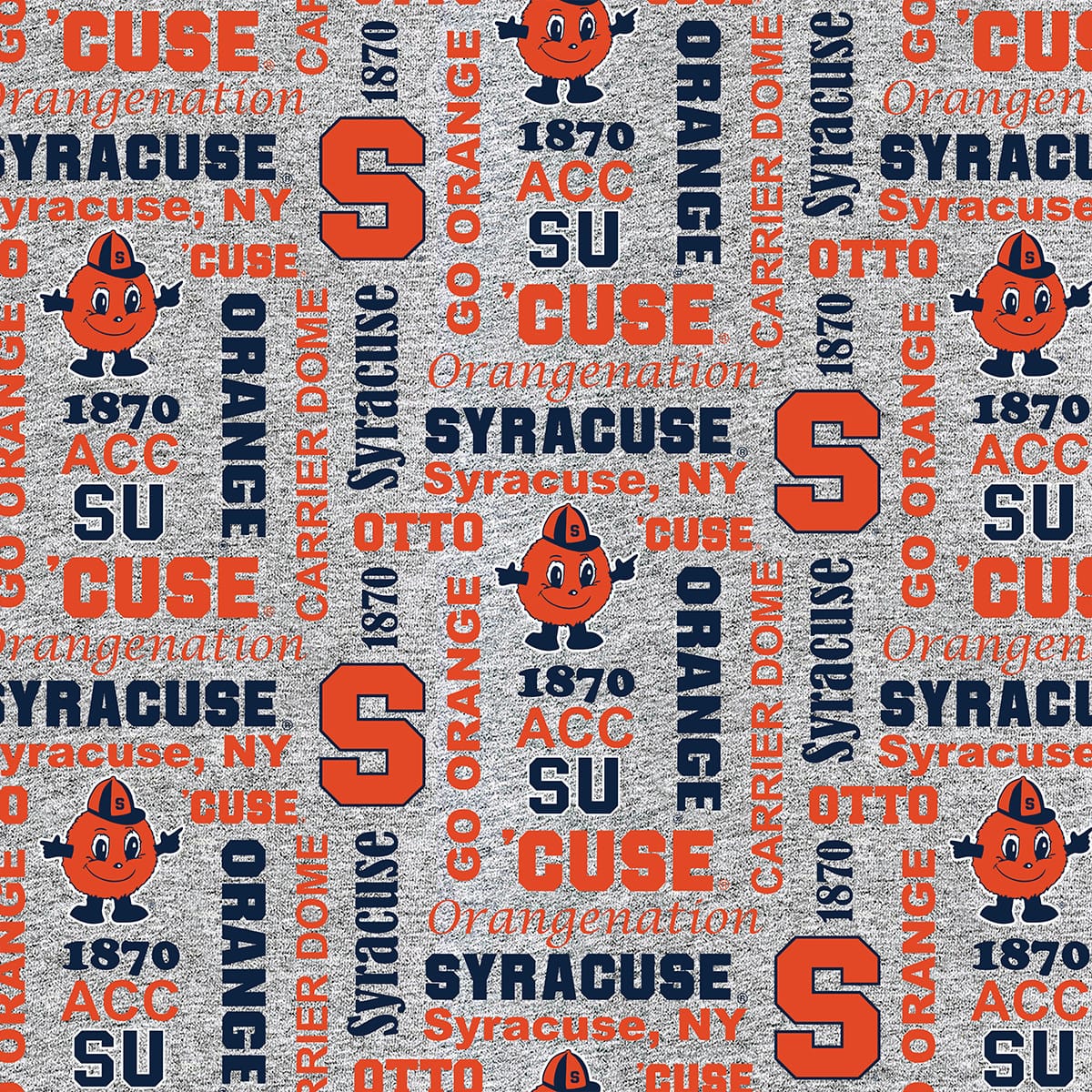 Syracuse Orange NCAA College Heather Verbiage Sykel Enterprises Polyester FLEECE Fabric SYR-1162 | US Fabric Shop