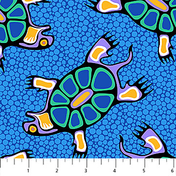 Sacred Earth Turtles Blue Multi Mark Anthony Jacobson Northcott Cotton Fabric