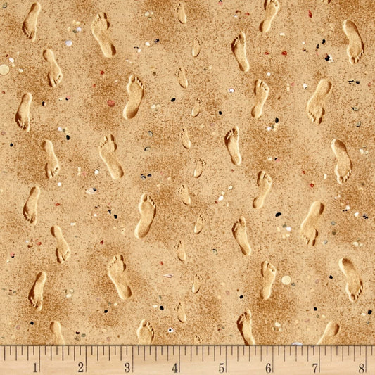 Sand Footprints Beach Kids Sand Elizabeth's Studio Cotton Fabric ES-418 Sand