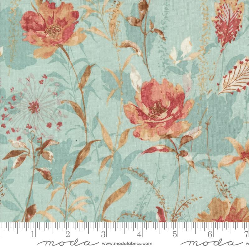 Sandalwood Meadow Floral Eucalyptus Aqua 3 Sisters Moda Cotton Fabric