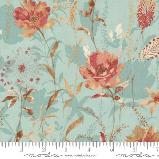 Sandalwood Meadow Floral Eucalyptus Aqua 3 Sisters Moda Cotton Fabric