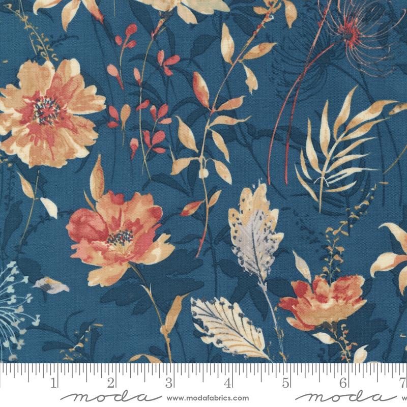 Sandalwood Meadow Floral Indigo Dark Blue 3 Sisters Moda Cotton Fabric