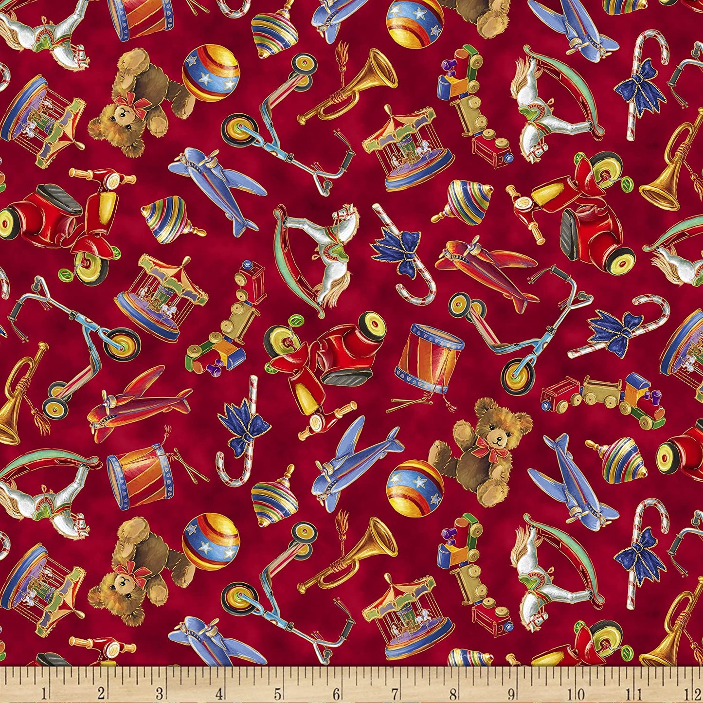 Santa's Night Out Tossed Toys Red Marcello Corti Quilting Treasures Cotton Fabric