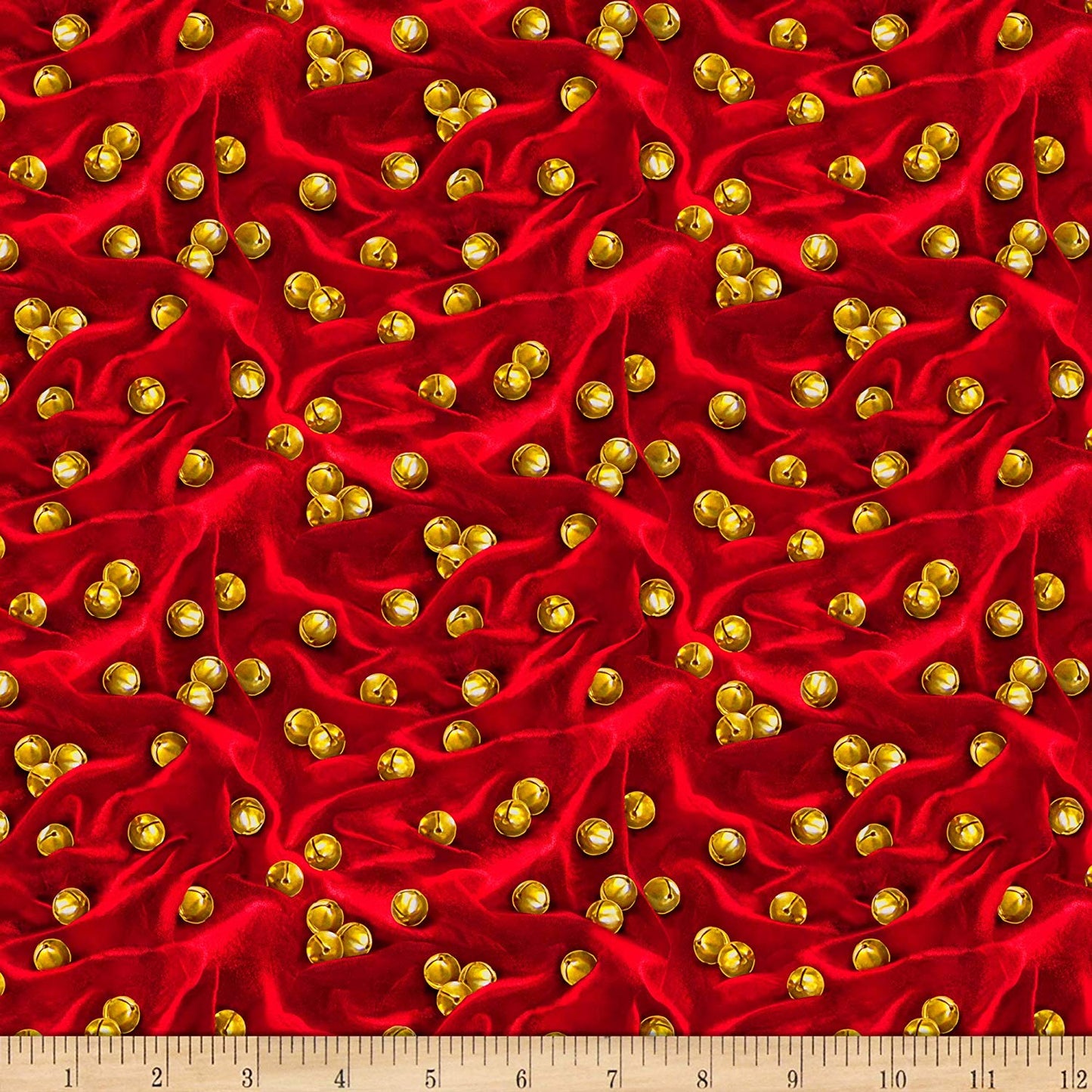 Santa's List Dark Jingle Bells Red Quilting Treasures Cotton Fabric QT-1649-27262-R
