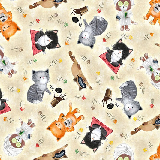 Sassy Cats Cute Sassy Cats Natural Cream Timeless Treasures Cotton Fabric TT-CAT-CD2167-NATURAL