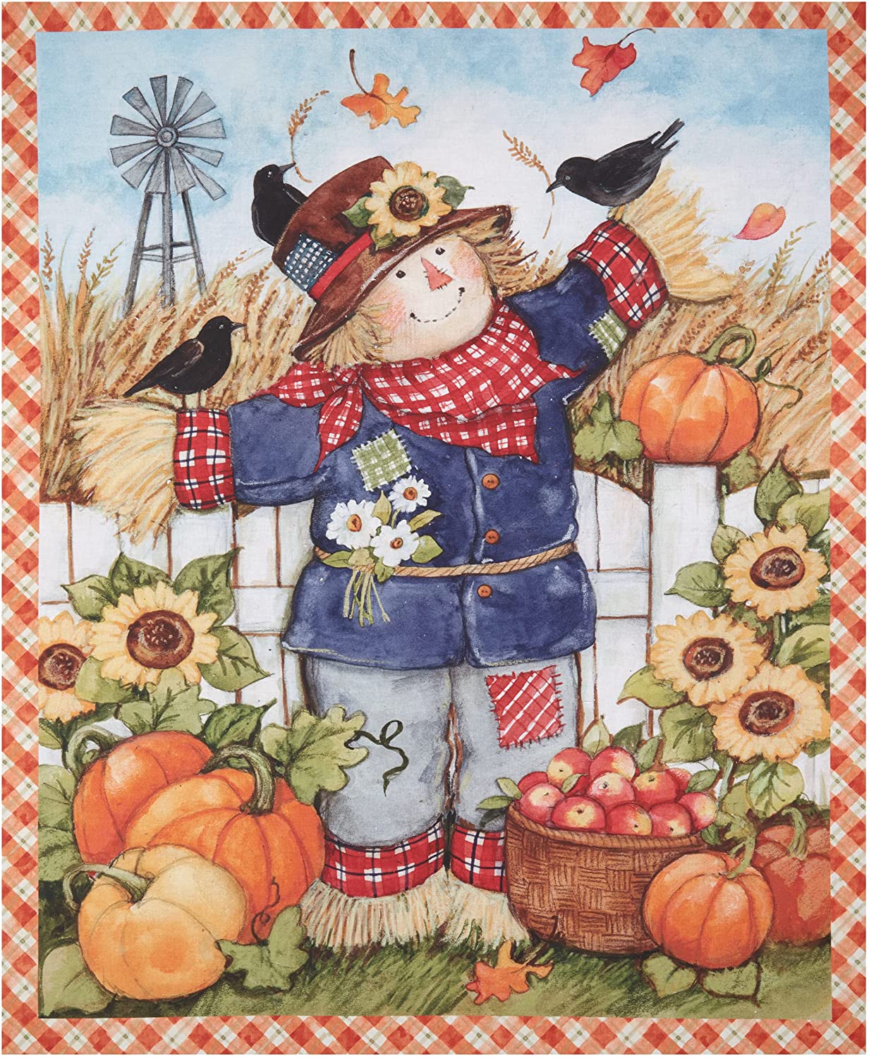 Scarecrow Birds Pumpkins Panel Harvest Season 2022 36" Susan Winget Springs Creative Cotton Fabric
