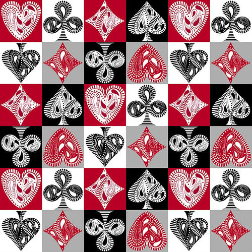 Scarlet Story Card Suits Red Color Pop Studios Blank Quilting Cotton Fabric