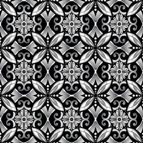 Scarlet Days & Nights Geometric Tiles Black Color Principle Henry Glass Cotton Fabric HG-3301-99