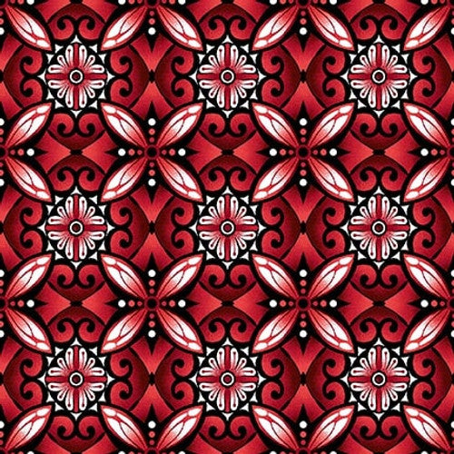 Scarlet Days & Nights Geometric Tiles Red Color Principle Henry Glass Cotton Fabric HG-3301-88