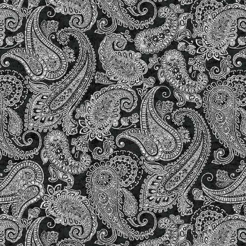 Scarlet Days & Nights Paisley Black Gray Color Principle Henry Glass Cotton Fabric HG-3298-99