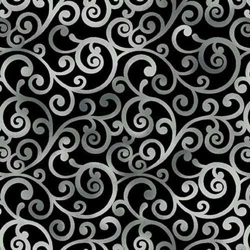 Scarlet Days & Nights Scrolls Black Color Principle Henry Glass Cotton Fabric HG-3303-99