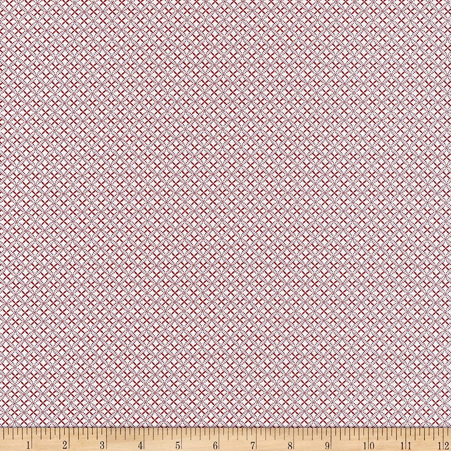Scarlet Stitches White Linen Tiny Lattice Red and White Henry Glass Cotton Fabric