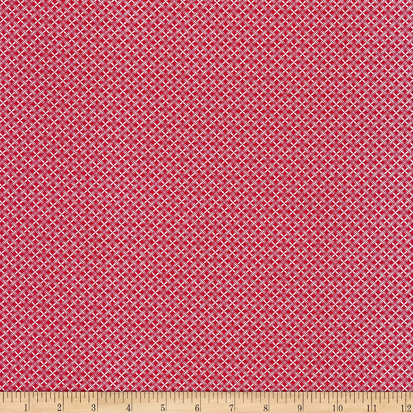 Scarlet Stitches White Linen Tiny Lattice Red Henry Glass Cotton Fabric