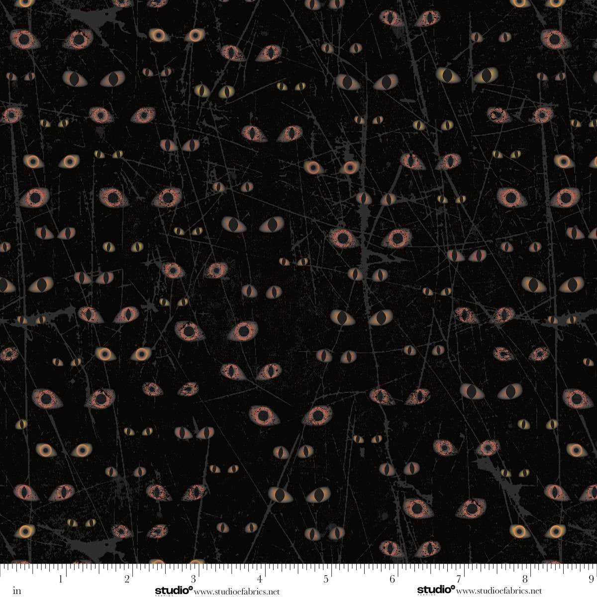 Scary Spice Cat Eye Charcoal Black Orange Funny Girl Studio E Cotton Fabric SE-8823-98