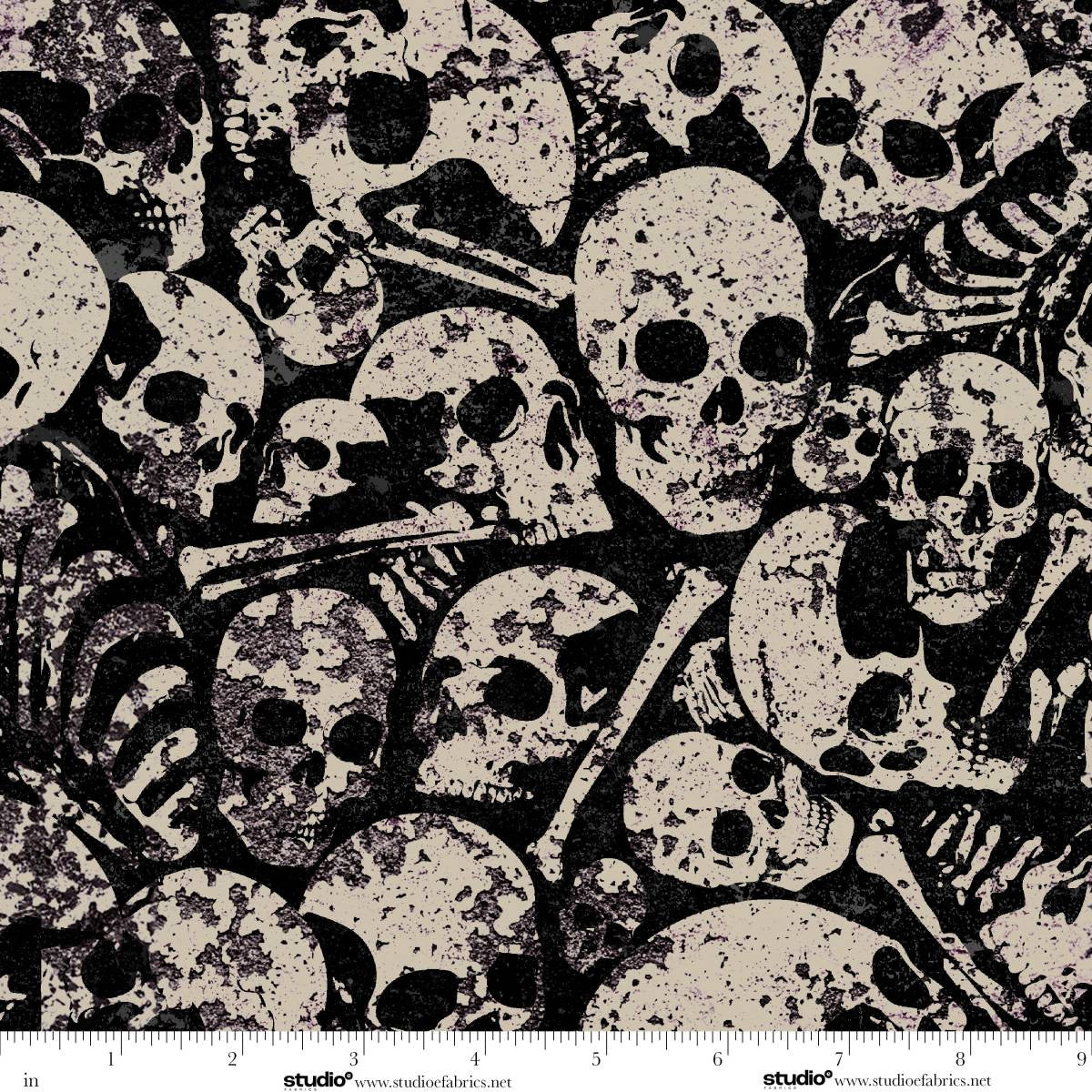 Scary Spice Dem Bones Mist Black White Funny Girl Studio E Cotton Fabric SE-8829-19