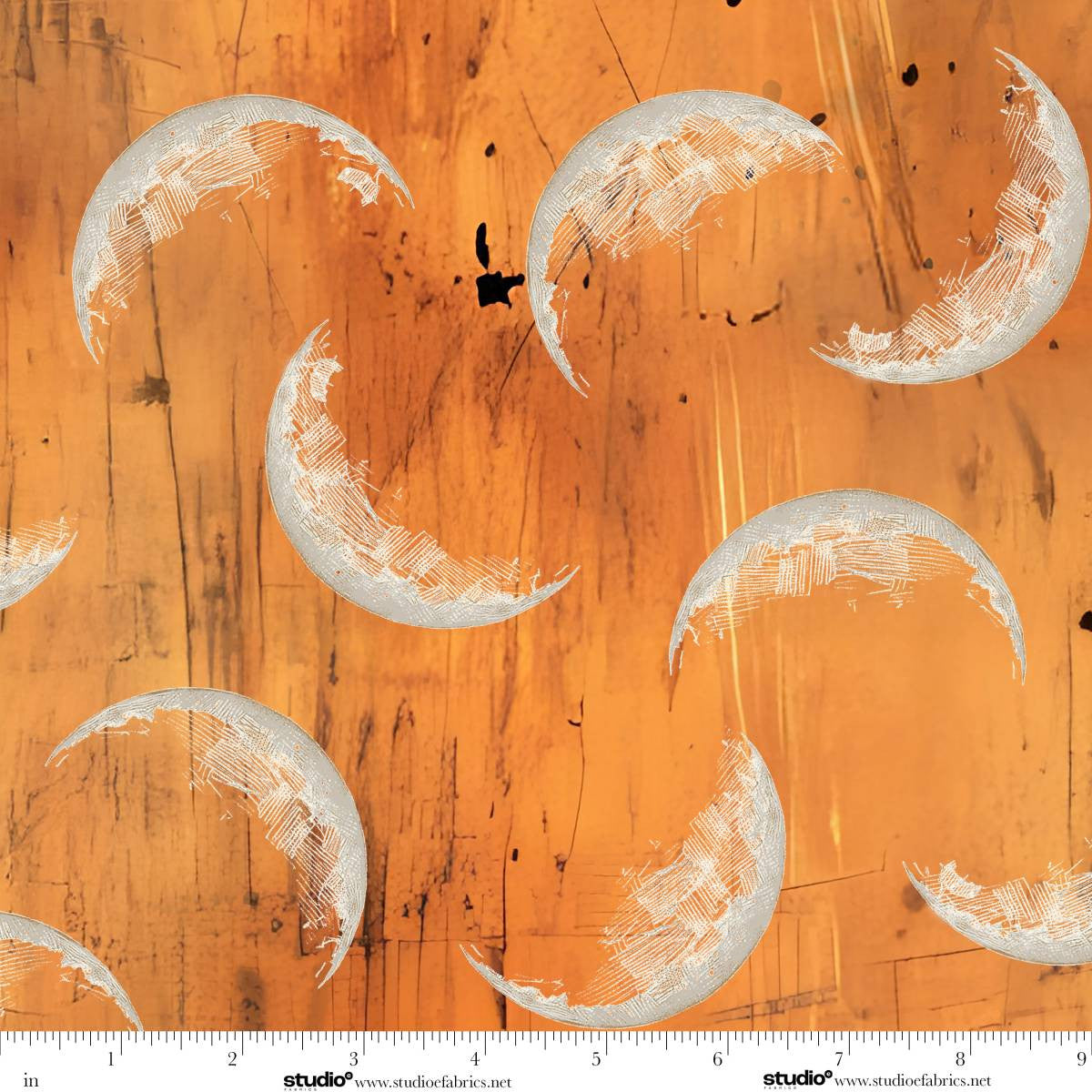 Scary Spice Moon Web Tangerine Orange White Funny Girl Studio E Cotton Fabric SE-8826-31