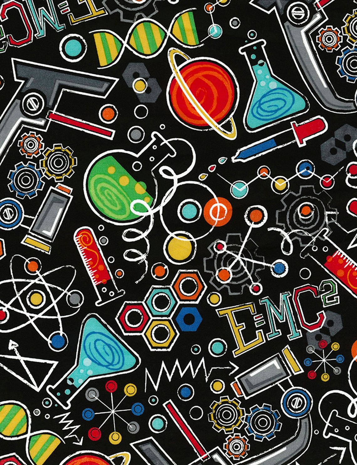 Science Back to School Chemistry Biology Black Timeless Treasures Cotton Fabric