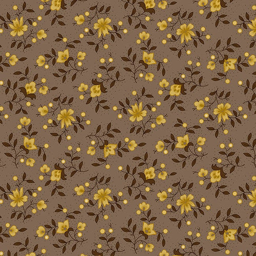 Scrap Basket Favorites Blossoms Sprays Taupe Gray Kim Diehl Henry Glass Cotton Fabric HG-1511-93