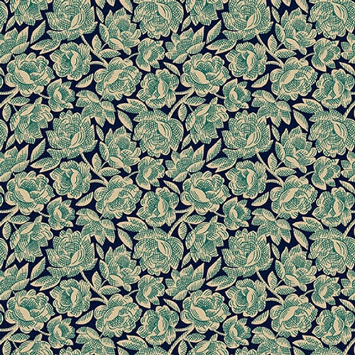 Scrap Basket Favorites Cabbage Rose Blue Kim Diehl Henry Glass Cotton Fabric