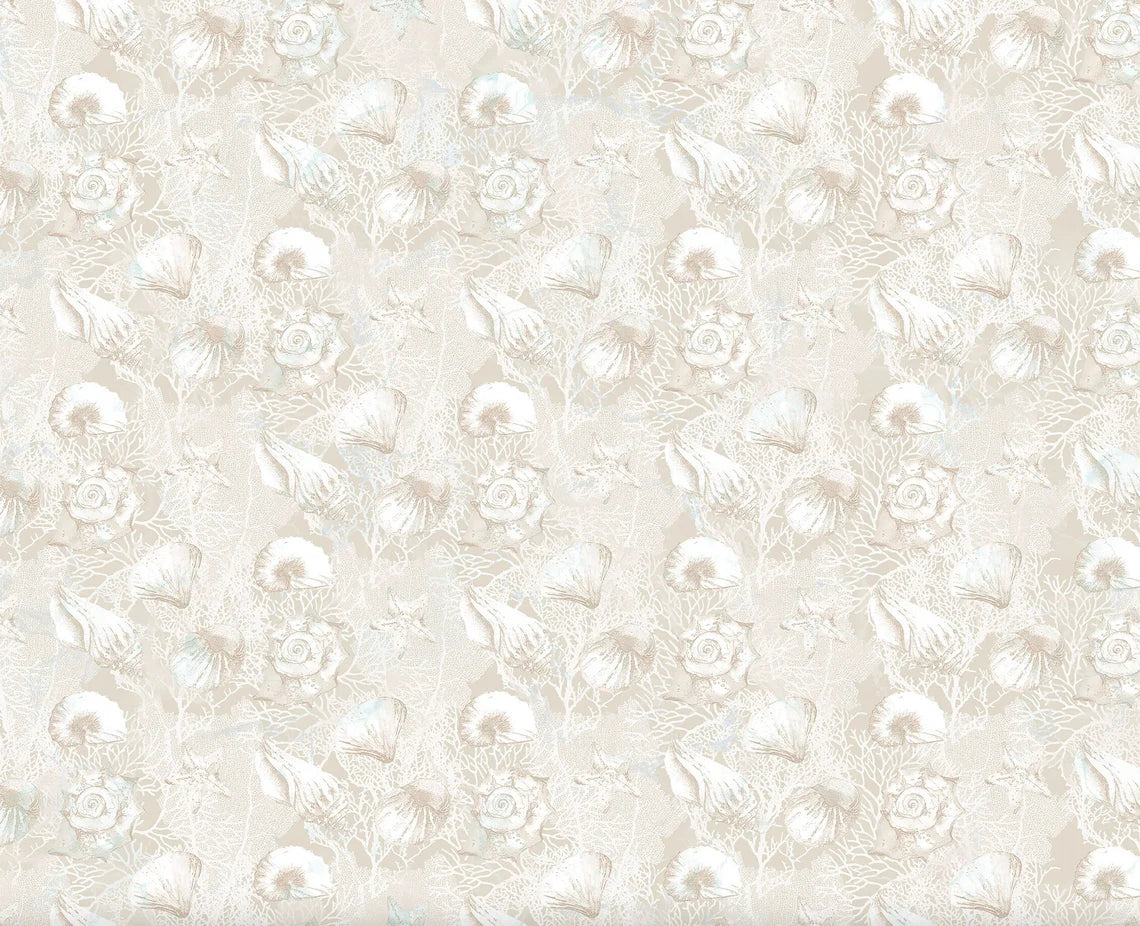 Sea Breeze Shells Corals Tonal Texture Cream Deborah Edwards Northcott Cotton Fabric