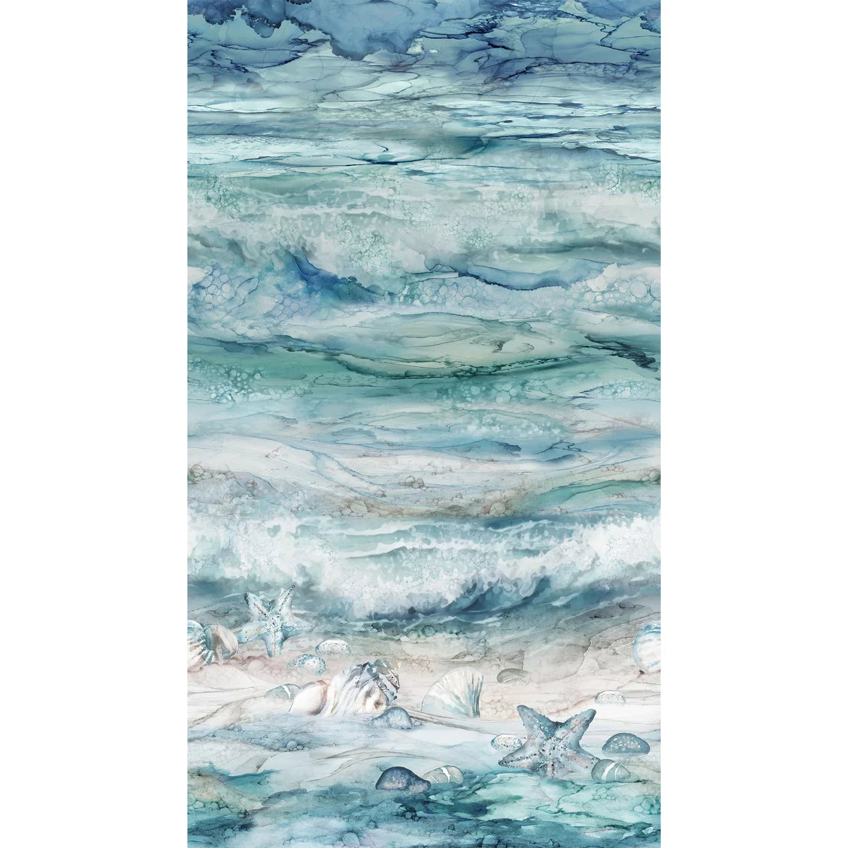Sea Breeze Ombre Shells Texture Panel 24" Pale Blue Multi Deborah Edwards Northcott Cotton Fabric