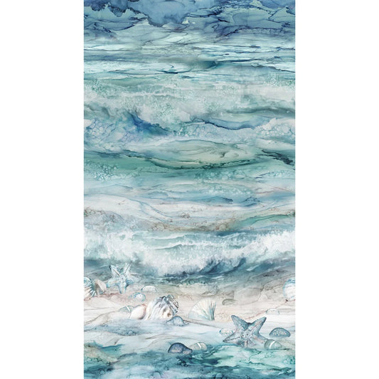 Sea Breeze Ombre Shells Texture Panel 24" Pale Blue Multi Deborah Edwards Northcott Cotton Fabric