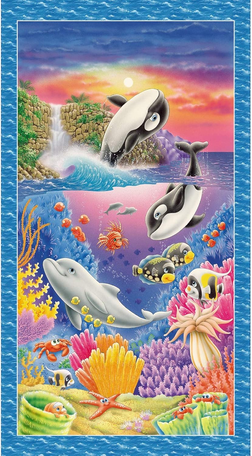 Sea World Panel 24" Blue Lorella Avinci Studio E Cotton Fabric