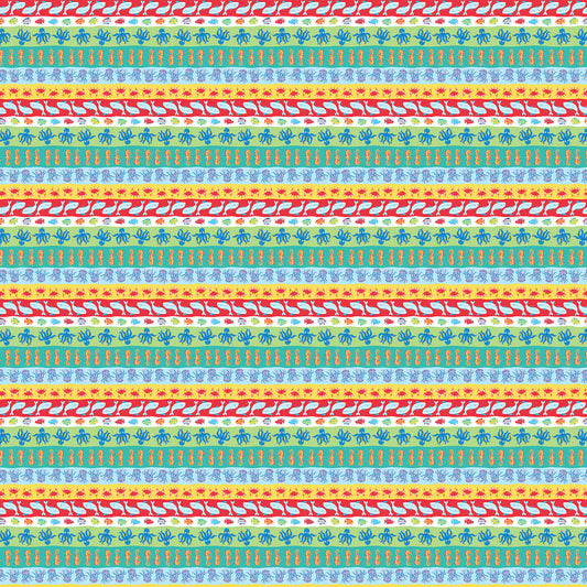 Seas the Day Novelty Stripe Seahorse Crab Starfish Jellyfish Octopus Whale Diane Eichler Studio E Cotton  Fabric