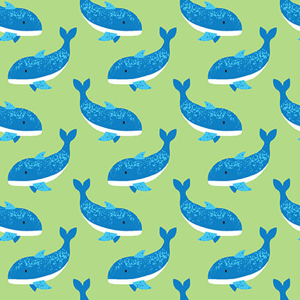 Seas the Day Whales Green Diane Eichler Studio E Cotton Fabric